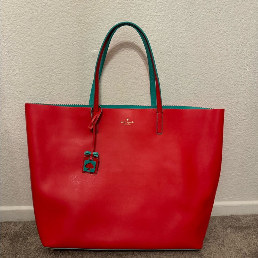 Kate Spade Red and Teal Tote Bag